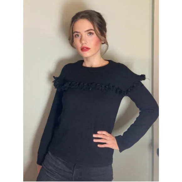 Chloe' Black Cotton Mid-weight Sweater ~ Tassels ~ Sz M ~ French Chic