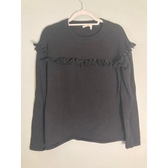 Chloe' Black Cotton Mid-weight Sweater ~ Tassels ~ Sz M ~ French Chic