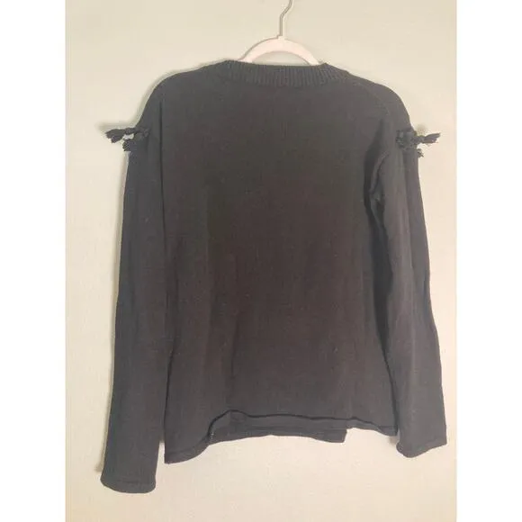Chloe' Black Cotton Mid-weight Sweater ~ Tassels ~ Sz M ~ French Chic
