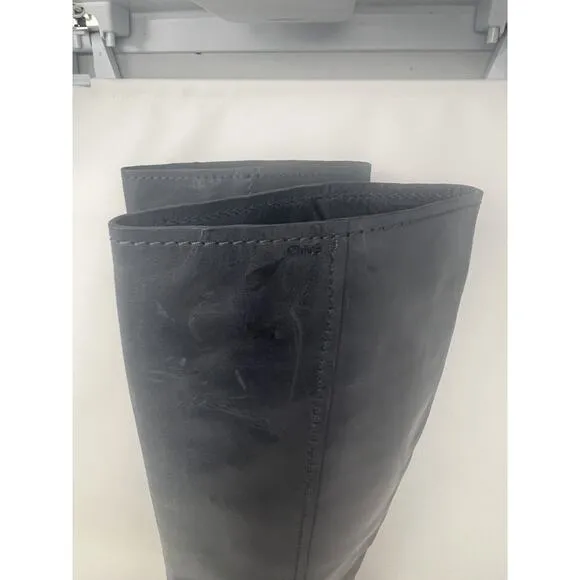 CHLOE Black Leather Wooden Heel Tall Boots, Size 39 Italy EUC