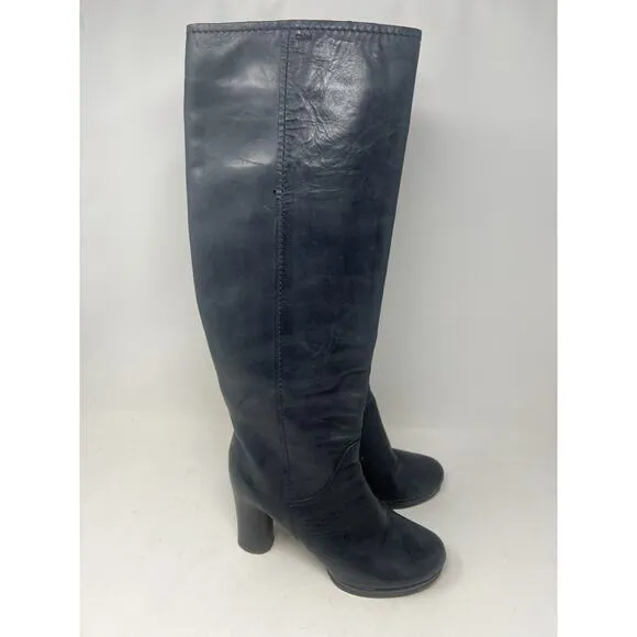 CHLOE Black Leather Wooden Heel Tall Boots, Size 39 Italy EUC