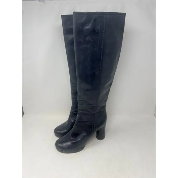 CHLOE Black Leather Wooden Heel Tall Boots, Size 39 Italy EUC
