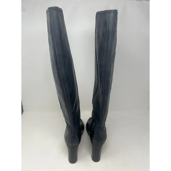 CHLOE Black Leather Wooden Heel Tall Boots, Size 39 Italy EUC
