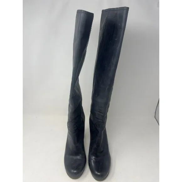 CHLOE Black Leather Wooden Heel Tall Boots, Size 39 Italy EUC