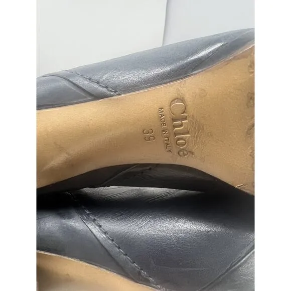 CHLOE Black Leather Wooden Heel Tall Boots, Size 39 Italy EUC