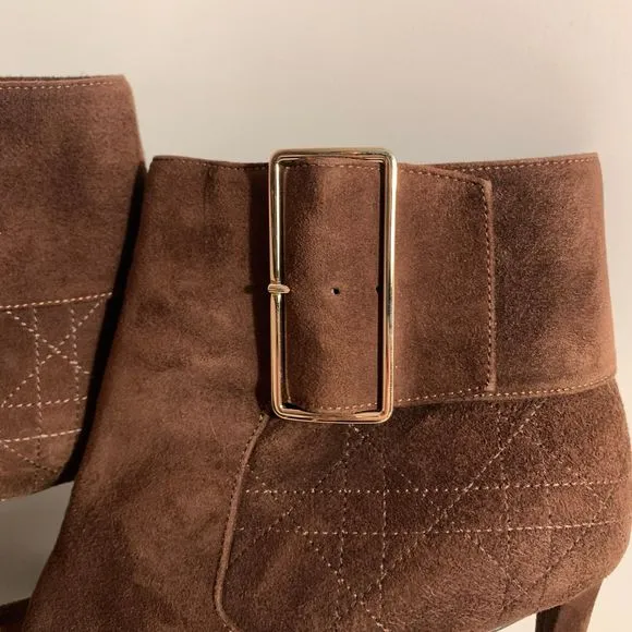 Christian Dior Boots Graphic Cannage Brown Buckle Ankle Booties
