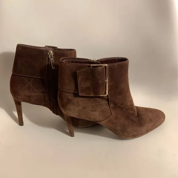 Christian Dior Boots Graphic Cannage Brown Buckle Ankle Booties
