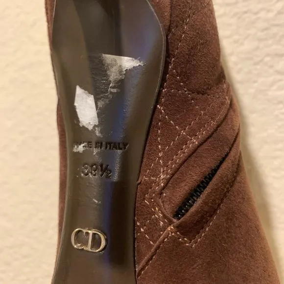 Christian Dior Boots Graphic Cannage Brown Buckle Ankle Booties