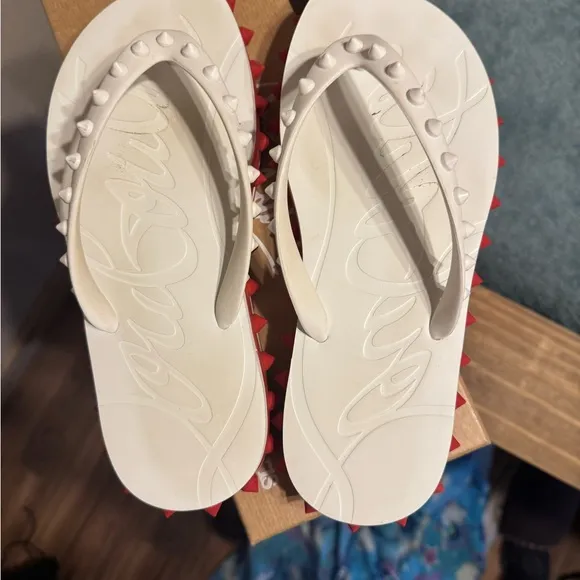 Christian Louboutin White and Red Spiked Sandals