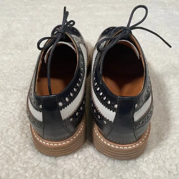 Church's Womens Budapester Lace-Up Oxfords Black White Perforated Prep 37.5