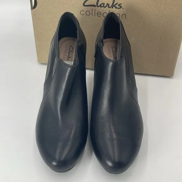 CLARKS AMBYR HOPE BLACK LEATHERCUIR NOIR ANKLE BOOTS
