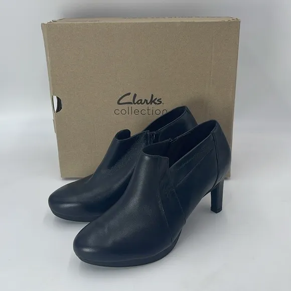 CLARKS AMBYR HOPE BLACK LEATHERCUIR NOIR ANKLE BOOTS