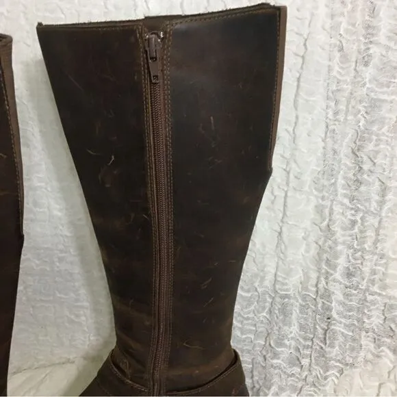 Clarks Buckle Strap Brown Leather Knee High Boots Size 8.5M