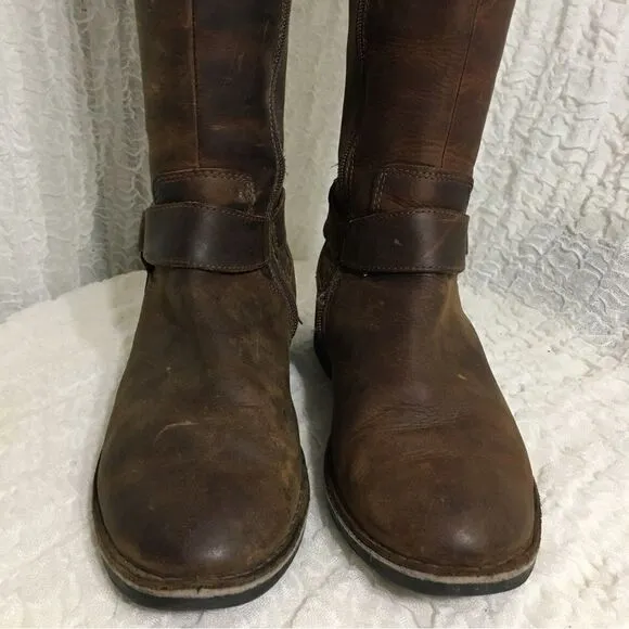Clarks Buckle Strap Brown Leather Knee High Boots Size 8.5M