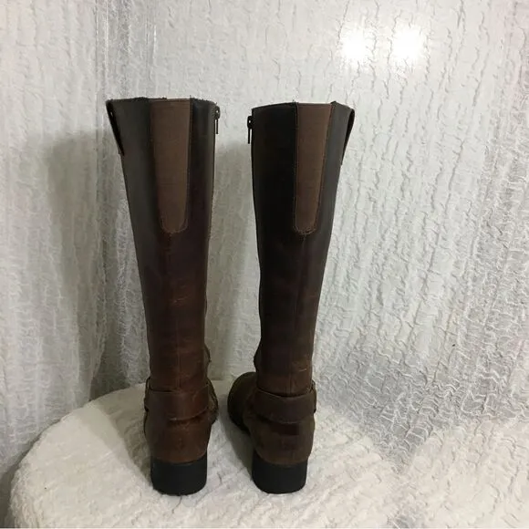 Clarks Buckle Strap Brown Leather Knee High Boots Size 8.5M