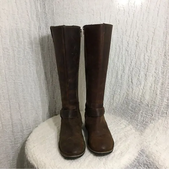 Clarks Buckle Strap Brown Leather Knee High Boots Size 8.5M