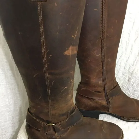 Clarks Buckle Strap Brown Leather Knee High Boots Size 8.5M