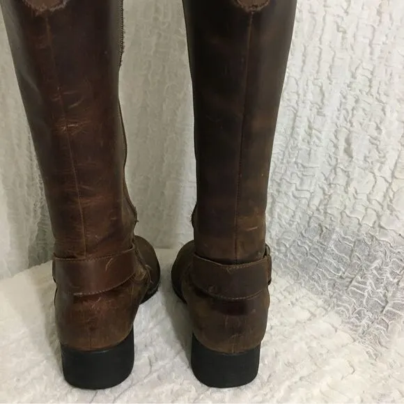 Clarks Buckle Strap Brown Leather Knee High Boots Size 8.5M