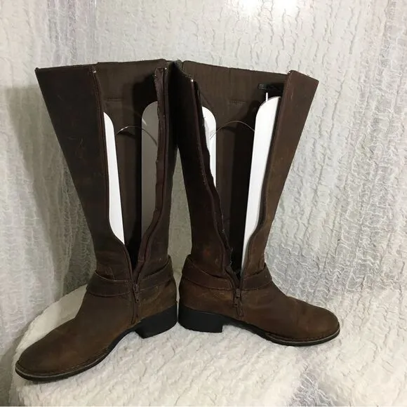 Clarks Buckle Strap Brown Leather Knee High Boots Size 8.5M