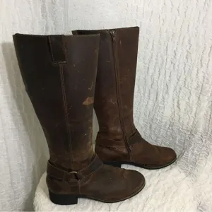Clarks Buckle Strap Brown Leather Knee High Boots Size 8.5M
