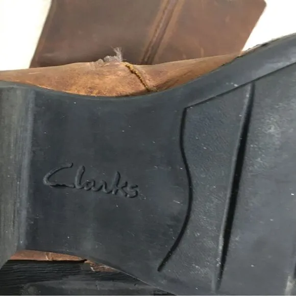 Clarks Buckle Strap Brown Leather Knee High Boots Size 8.5M