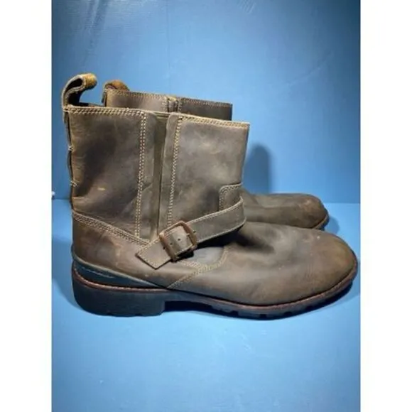 Clarks Chilton Ankle Boots Mens Sz 13 M Brown Leather Side Zip 82173 Buckle