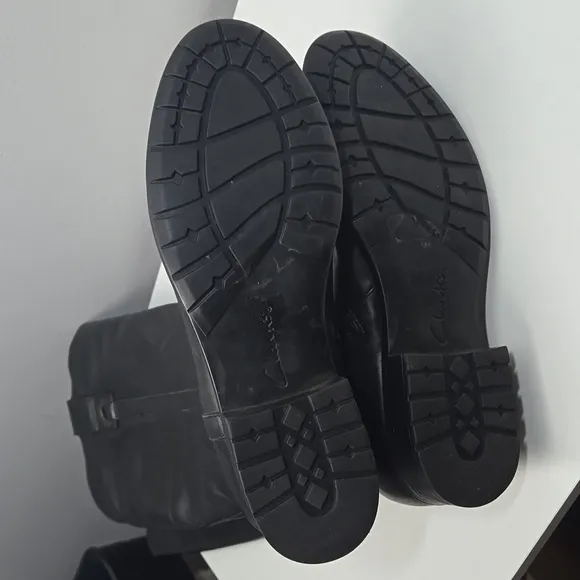 Clarks Tall Leather Zippered Black Boots