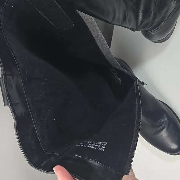 Clarks Tall Leather Zippered Black Boots