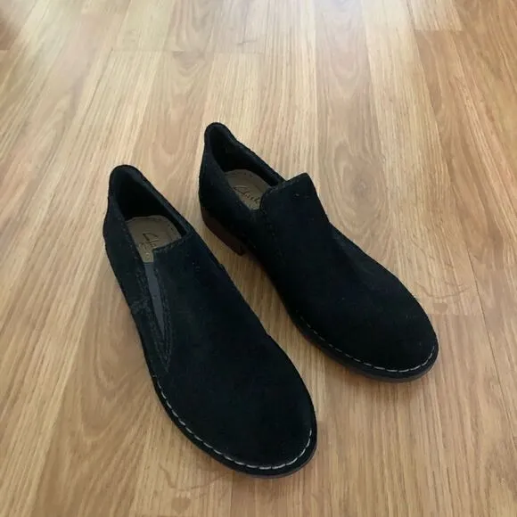 Clarks Somerset Cabaret City Black Suede Loafer Comfort Flat Shoes