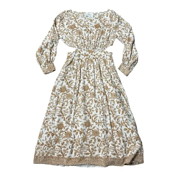 CLEOBELLA GRACEY MIDI DRESS WITH SIDE CUTOUTS IN AUTUMN FLORAL BLOCK PRINT