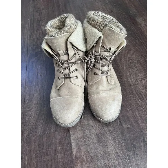 CLIFFS Womens Boots Brown Lace Suede 8.5 Outdoor Minimalist Tan Knit Ankle