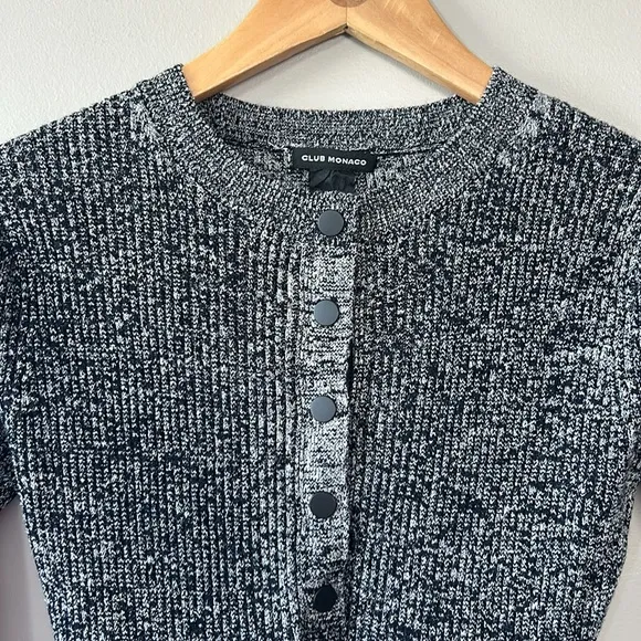 Club Monaco Wool Henley Sweater Dress Size XS Black White Gray