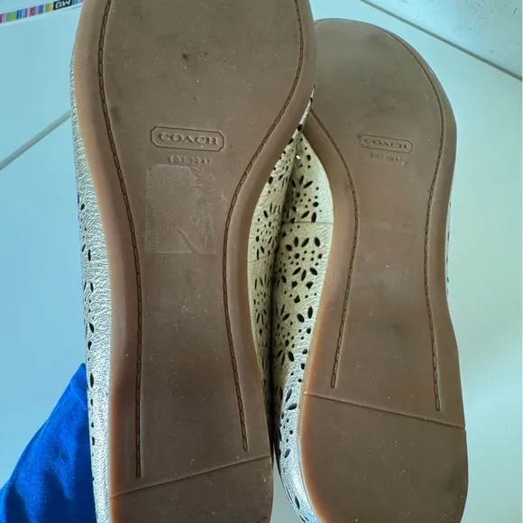 Coach Carsin Gold Metallic Leather Cut Out Flat Ballet Loafer Shoes Size 10