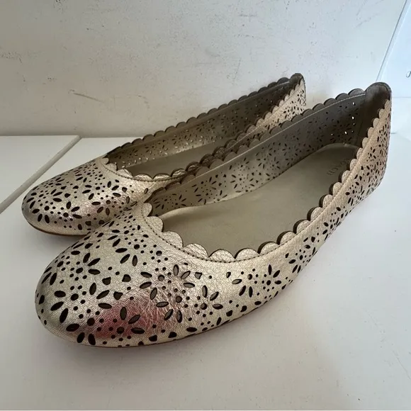Coach Carsin Gold Metallic Leather Cut Out Flat Ballet Loafer Shoes Size 10
