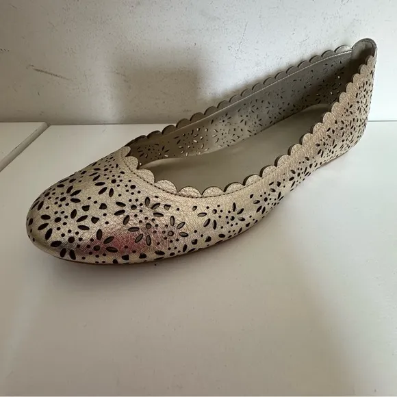 Coach Carsin Gold Metallic Leather Cut Out Flat Ballet Loafer Shoes Size 10