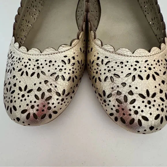 Coach Carsin Gold Metallic Leather Cut Out Flat Ballet Loafer Shoes Size 10