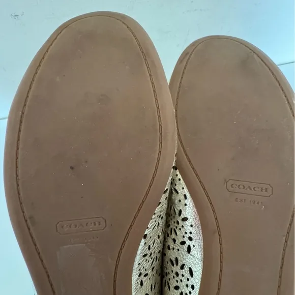 Coach Carsin Gold Metallic Leather Cut Out Flat Ballet Loafer Shoes Size 10
