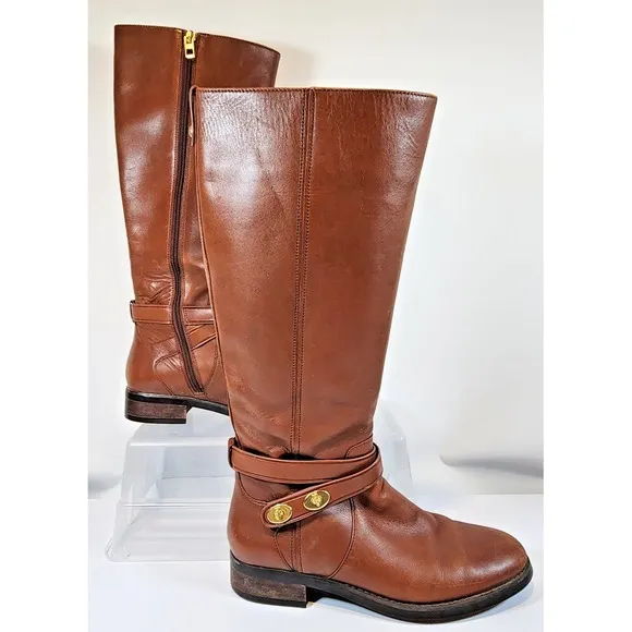 Coach Essex Women Brown Leather‎ TALL Knee High HARNESS Fashion RIDING Boots 8 B
