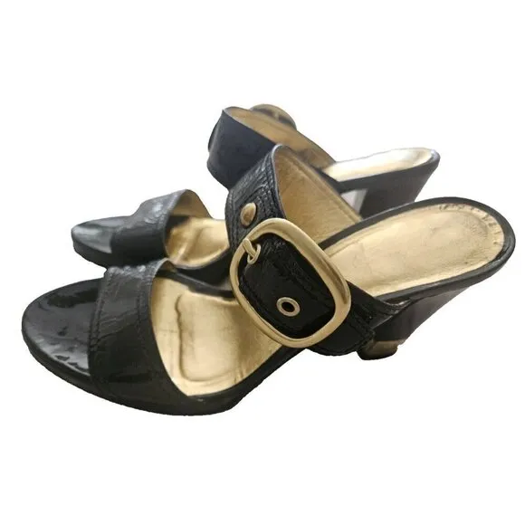 Coach Giada Black Patent Leather Slip On Sandals Size 7.5M