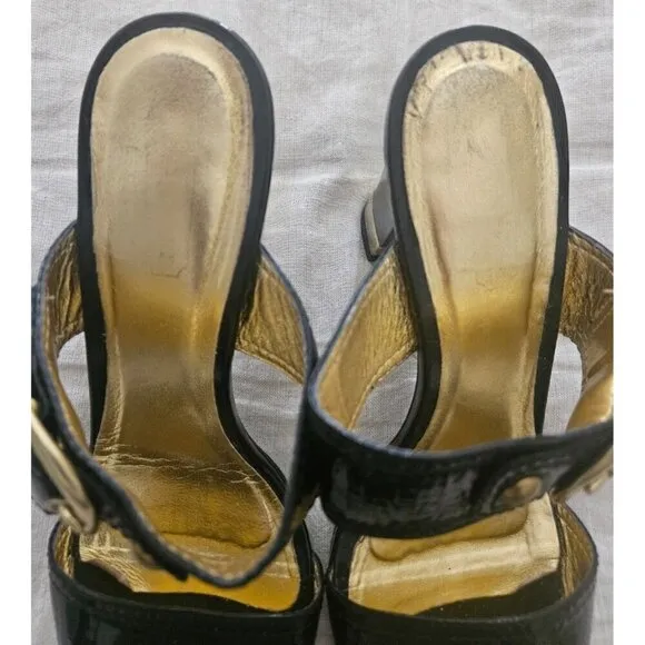 Coach Giada Black Patent Leather Slip On Sandals Size 7.5M