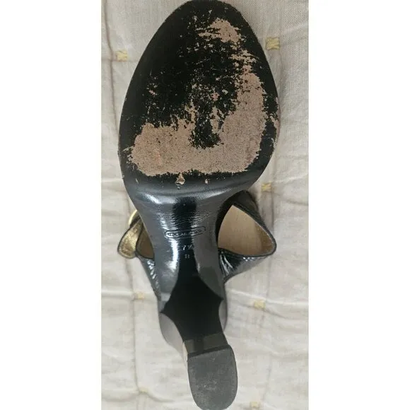 Coach Giada Black Patent Leather Slip On Sandals Size 7.5M