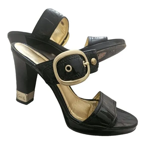Coach Giada Black Patent Leather Slip On Sandals Size 7.5M