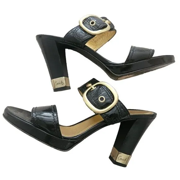 Coach Giada Black Patent Leather Slip On Sandals Size 7.5M