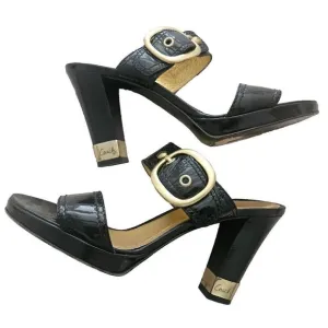 Coach Giada Black Patent Leather Slip On Sandals Size 7.5M