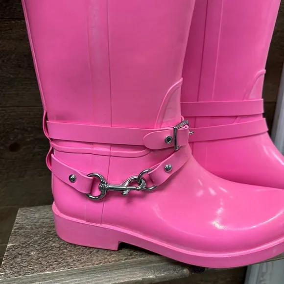 Coach Pink Lori Tall Rain Winter Boots Size 8