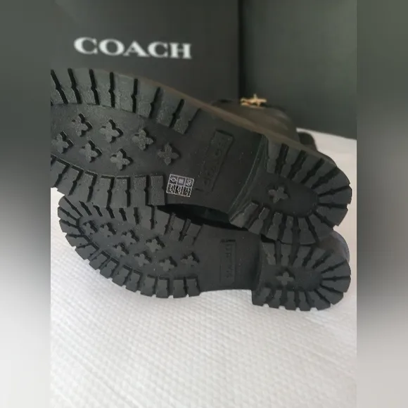 Coach Riley Tall Rubber Rain Boots Black W/ Gold Buckle Hangtag Size 8B