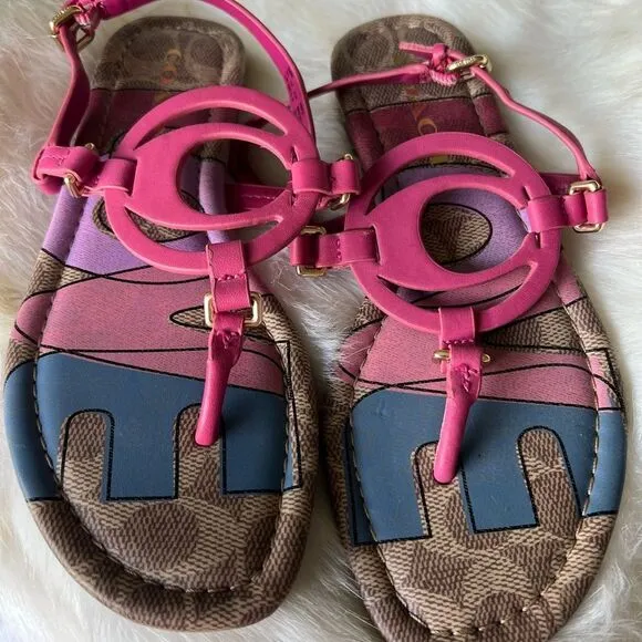 Coach sandals fuchsia “c” logo