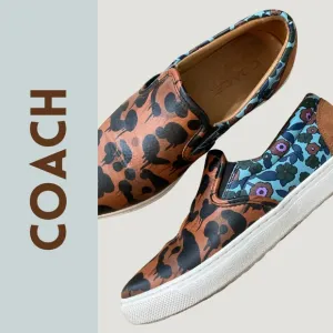 Coach Wild Beast Leather Slip-On Flats | Animal Print Floral | Size 7 Approx.