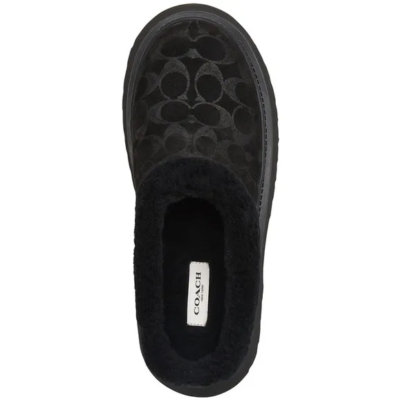 COACH Women's Cecelia Signature Suede Sandals Black Platform Clogs Size 10 NIB