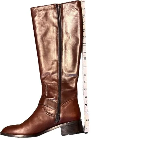 COLE HAAN ALBA COGNAC BROWN LEATHER 18&quot; TALL FULL ZIP RIDING BOOTS SIZE 7.5